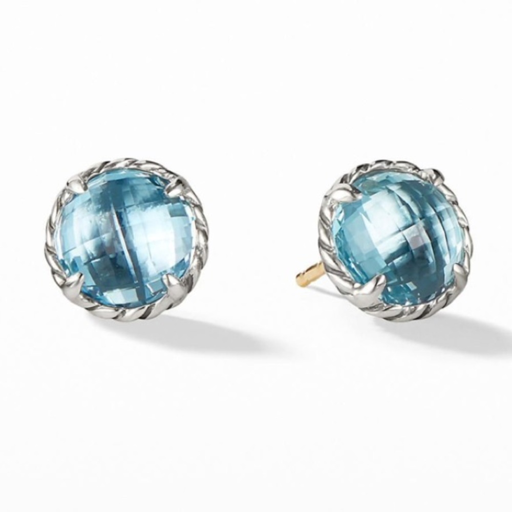David Yurman Blue Topaz Cable Classic Stud Earrings